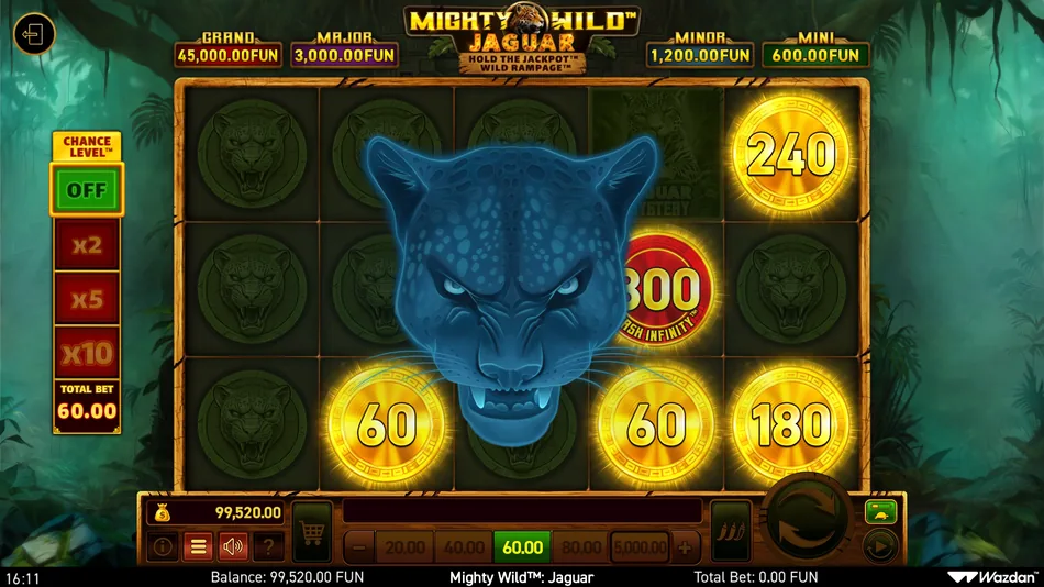 Chance Level bet multiplier panel with x2 x5 x10 options