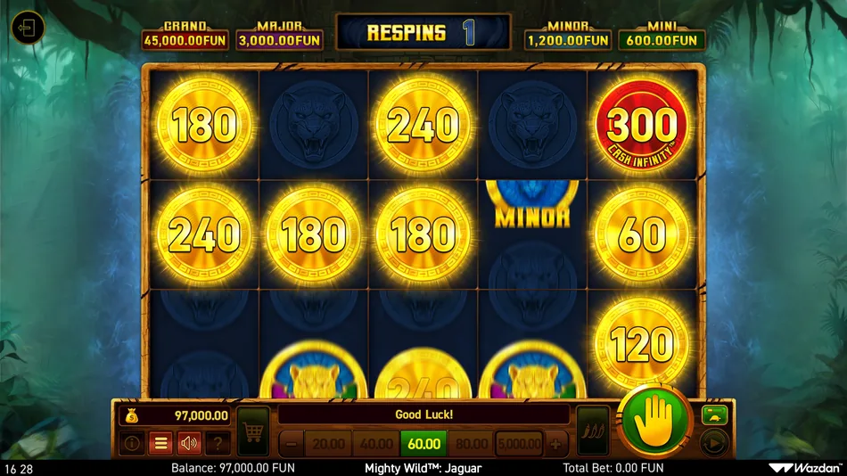 MINI and MINOR jackpot symbols on the bonus game grid