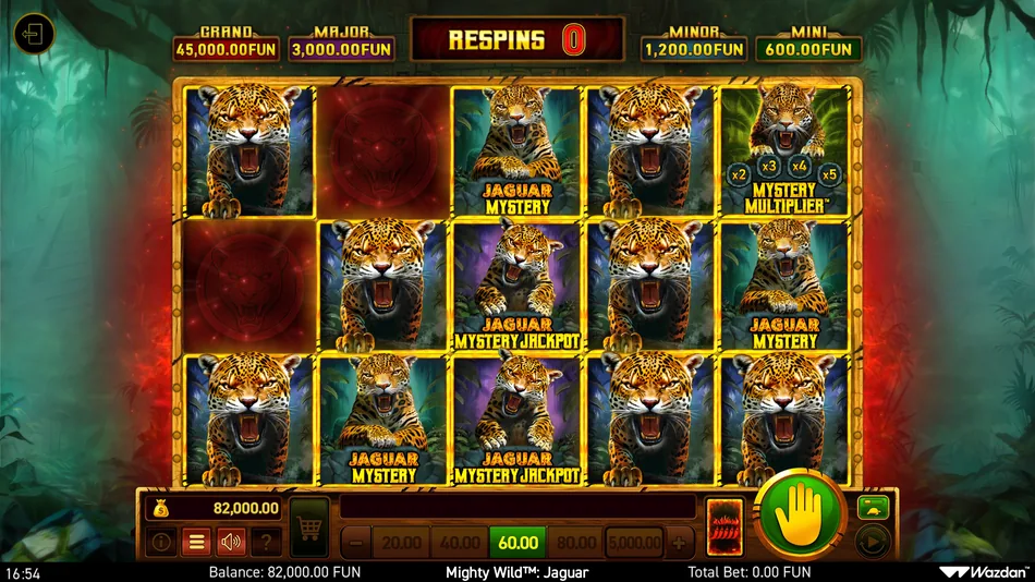 Wild Rampage bonus game payline win with jaguar symbols highlighted